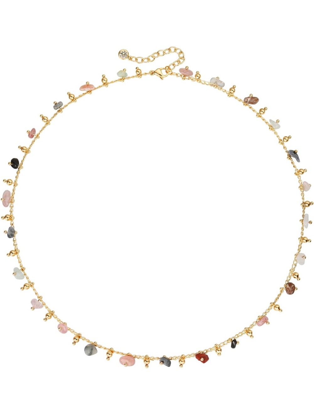 14k Gold Plated Multi-Stone Beaded Choker Necklace - Pastel Accent